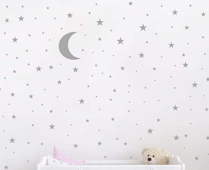 Moon and Stars Wall Decal Vinyl Sticker for Kids Boy Girls Baby Room Decoration Good Night Nursery Wall Decor Home House Bedroom Design YMX16 (Gray)