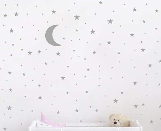 Moon and Stars Wall Decal Vinyl Sticker for Kids Boy Girls Baby Room Decoration Good Night Nursery Wall Decor Home House Bedroom Design YMX16 (Gray)