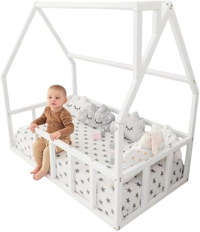 BUSY WOOD Toddler Floor Bed - Montessori Bed with Rails - Floor Bed for Toddlers - House for Kids - Floor Bed Frame - Toddler Bed - Montessori Bed (Model 1 for Sleeping ONLY)