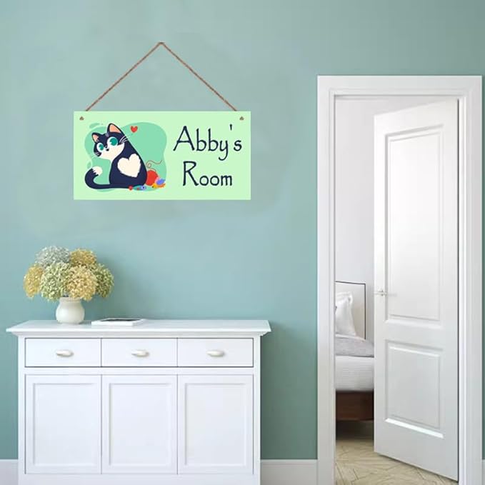 Personalized Cat Sign For Kids Room Custom Name Cute Kitten Door Wall Art Decor For Pet House Floral Nursery Art Decor Plate For Boys Room Girls Bedroom Little Man Cave