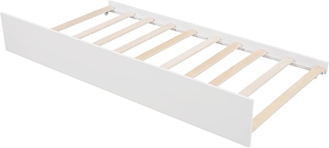 Merax House Bed with Trundle, Window and Roof, Twin Size Wood Bunk Bed Daybed Can be Decorated for Girls, Boys (White)