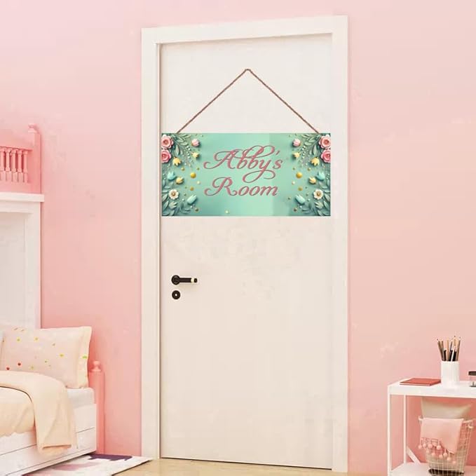 Personalized Name's Pretty Green Nursery Kid's Children's Girls Bedroom Door Sign Flowers Wood Plaque Sign Wall Decor Wall Art Decor Decorative Plate