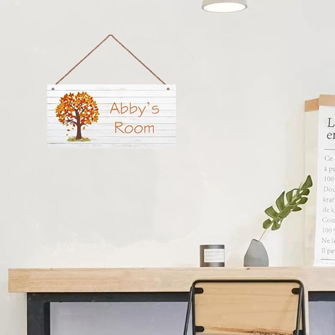 Personalized Sign Tree Wall Art Decor For Kids Room Custom Name Leaves Door Décor For Little Man Cave, Nursery Art Plate For Boys Room Girls Bedroom