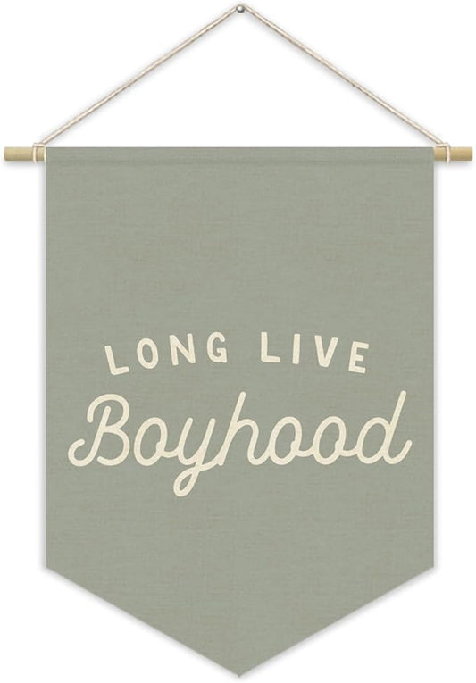 Blue Boy Room Decor,Long Live Boyhood Canvas Banner Nursery Playroom Wall Decor for Boys Bedroom Toddler Decorations Teen Boy Room Decor,Playroom Decor Wall Hanging Flag 15x11 Inch（Haze Blue)