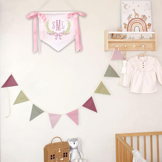 EMBROIDERED Name Baby Banner, Baby Flag with Monogram Name, Personalized Baby Name Sign, Customizable Baby Name, Baby Announcement Sign for Hospital (01)