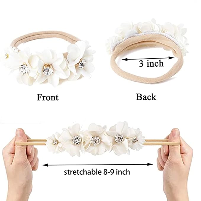 Baby Girl Floral Headband Nylon Flower Crown Elastic Hairband 3pcs Hair Accessories Gift for Girls (30#)