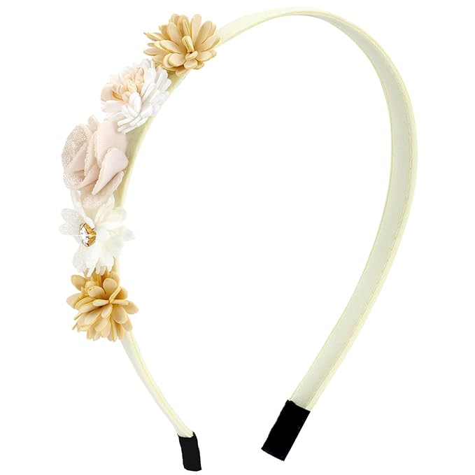 Flower Headbands for Girls Kids Toddlers Rose Floral Headpiece Non Slip Elegant Wedding Flower Crown Hairband Spring Summer Fashion Cloth Headdress Accessories for Birthday Party (Yellow)
