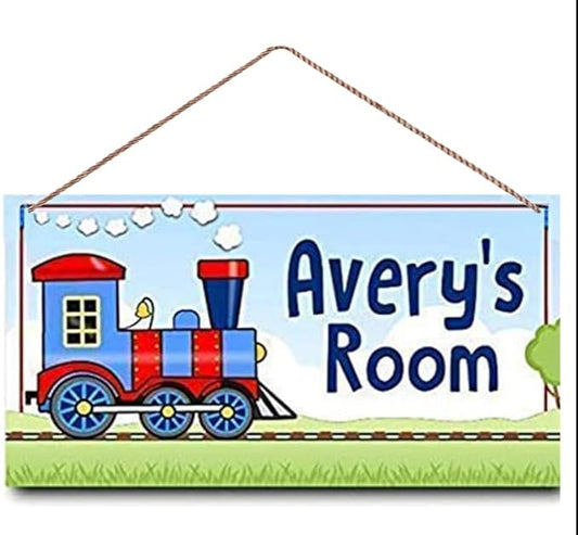 Personalized Door Signs for Kids Room Train Boys Wall Decor Gift Kid's Name Art Baby Nursery Door Sign Custom Wooden Sign Boys Room