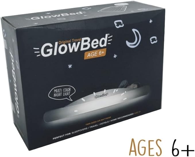 Inflatable Travel Bed LED Lights with Remote Portable Kids Bed Kids Air Mattress Twin Sized Mattress Blow up Bed Travel, Camping, Sleepovers Glowing Halo of Light Make Fear Disappear