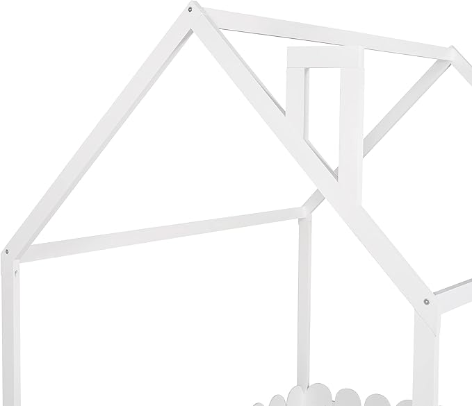 Merax Wooden House Bed with Fence-Shaped Guardrail Montessori Bed Frame for Kids, Toddlers, Girls, Boys (Full,White)