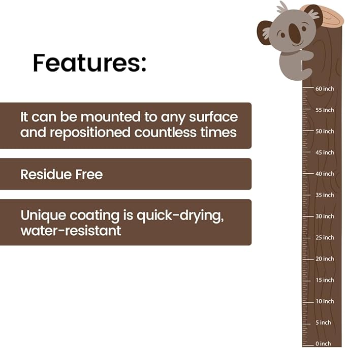Height Chart for Kids - Growth Chart for Wall & Room Decor, Reusable, Easy Peel & Stick Measuring Wall Ruler for Baby, Toddler, Boys & Girls Nursery, Bedroom, Playroom & Home Decor (Hanging Koala)