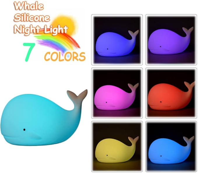 TriPro Whale Silicone Nursery Night Light Beach Room Decor Desk Lamp Toys,Bedroom Decorations Gifts for Toddlers,Girls And Boys ,Baby,Kids,Teens''