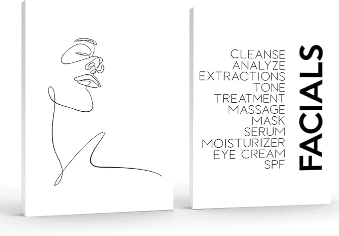 LUHDFYS Minimalist Wall Art Prints Black and White Abstract Line Art Facials Quotes Wall Art Spa Beauty Decor Woman Face Sketch One Line Drawing Wall Art Wrapped Canvas