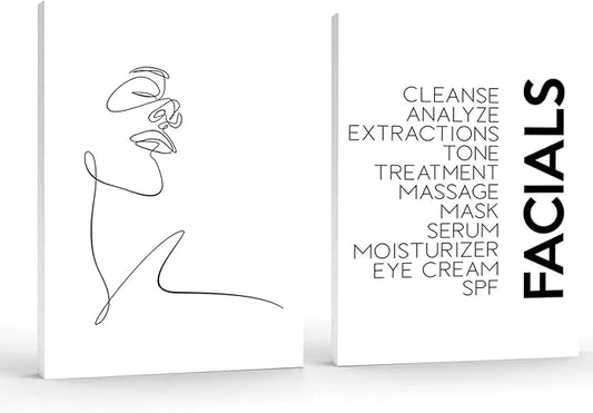 LUHDFYS Minimalist Wall Art Prints Black and White Abstract Line Art Facials Quotes Wall Art Spa Beauty Decor Woman Face Sketch One Line Drawing Wall Art Wrapped Canvas