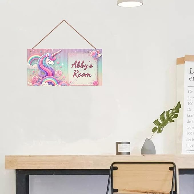Personalized Sign Colorful Unicorn Rerto Sign Wall Art Decor For Kids Room Custom Name Rainbow Door Décor For Little Man Cave Girls Bedroom Home Kitchen Garden Yard