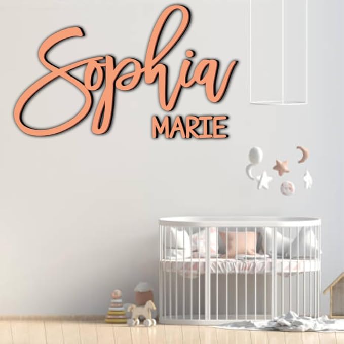 Personalized Wooden Baby Name Sign - Custom Name Wall Decor for Nursery - Boy & Girl Name Signs - Baby Announcement Sign - Wooden Custom Name Signs for Wall (First + Middle Name)