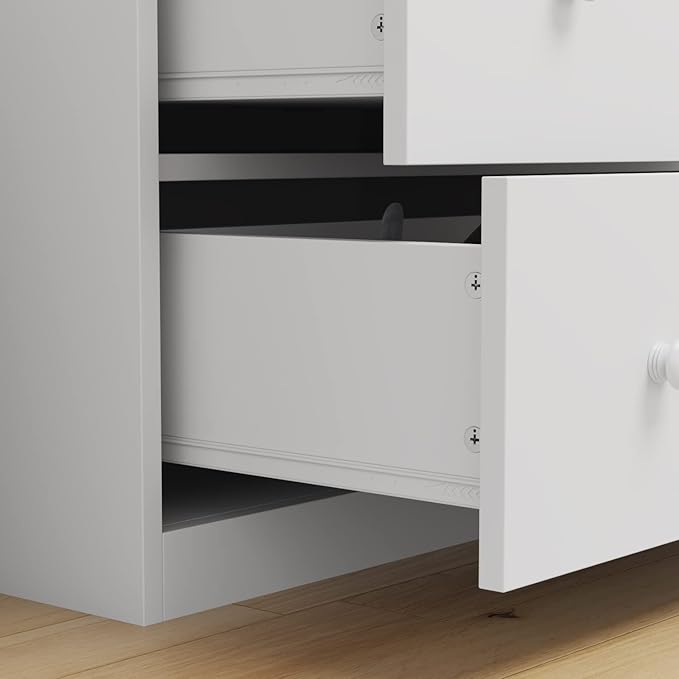 AIEGLE Baby Nursery Dresser, White Bedroom Dresser with 5 Drawers & Storage Shelves, Wood Chest of Drawers Nursery Storage Kids Organizer (47.6" L x 19.7" W x 36.1" H)