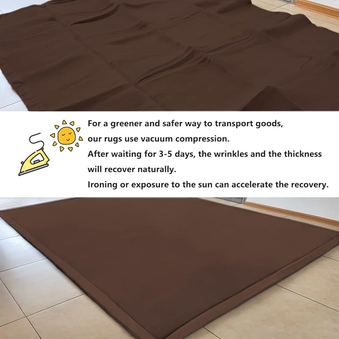 Loartee Coral Velvet Crawling Rug (6'8"x7'9", Coffee) for Toddler Children Play Area Rug Yoga Mat Exercise Pad