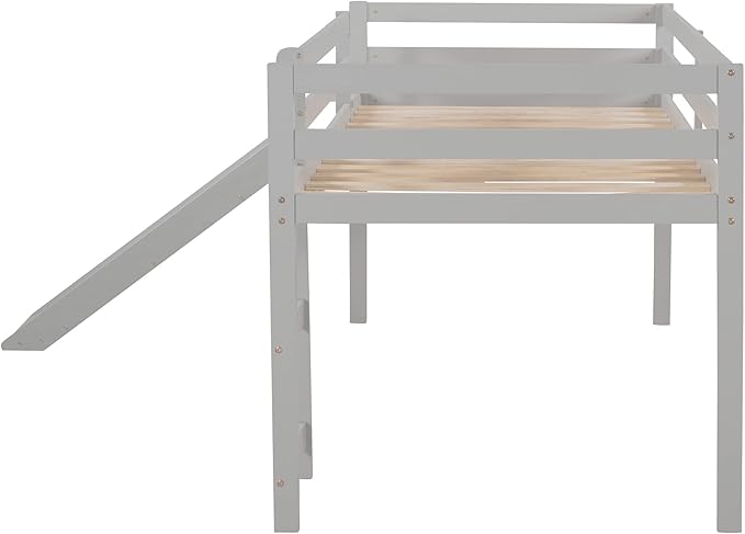 Loft Twin Bed Frame for Boys Girls Kids Toddler with Slide, Multifunctional Design, Twin (Gray)