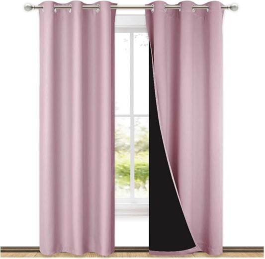 NICETOWN 100% Blackout Window Curtain Panels, Heat and Cold Blocking Drapes with Black Liner for Nursery, 84-inch Drop Thermal Insulated Draperies (Lavender Baby Pink, 2 Pieces, 42-inch Wide)