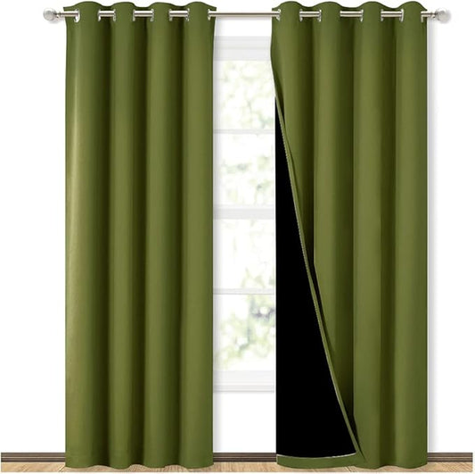 NICETOWN 100% Blackout Curtain Set, Thermal Insulated & Energy Efficiency Window Draperies for Guest Room, Full Shading Panels for Shift Worker and Light Sleepers, Olive Green, 52W x 84L, 2 PCs