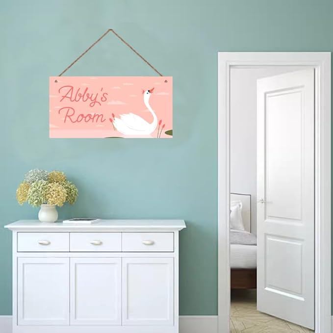 Personalized Swan Queen Sign For Girls Room Bedroom Custom Name Cute Animal Theme Kids Toddler Baby Nursery Door Plaque Pink Wall Art Decor For Little Man Cave