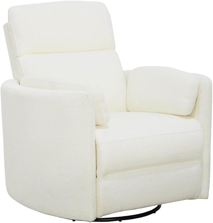 Parker Living Radius Contemporary Chenille Fabric Power Swivel Glider Recliner with Luxurious Foam, USB Charger, Chaise-Style Footrest, 240-Degree Swivel, in Revel Oyster/White Finish