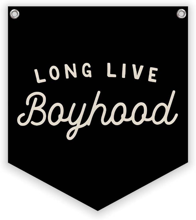 Lacama Long Live Boyhood Linen Banner, Vintage Room Decor,Boy Bedroom Wall Hanging Banner Pennant Flag Decor for Nursery Playroom Toddler Nursery Decor Kids Room,12.4x14 in(Black)