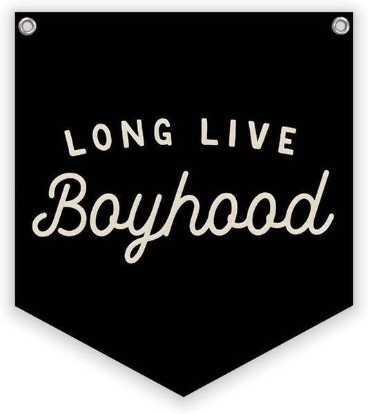 Lacama Long Live Boyhood Linen Banner, Vintage Room Decor,Boy Bedroom Wall Hanging Banner Pennant Flag Decor for Nursery Playroom Toddler Nursery Decor Kids Room,12.4x14 in(Black)