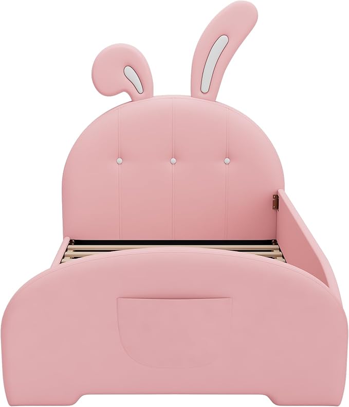Harper & Bright Designs Twin Size Upholstered Rabbit Shape Princess Bed Frame for Boys Girls Kids Adults Toddler, Twin Size Platform Bed with Headboard and Footboard,Pink