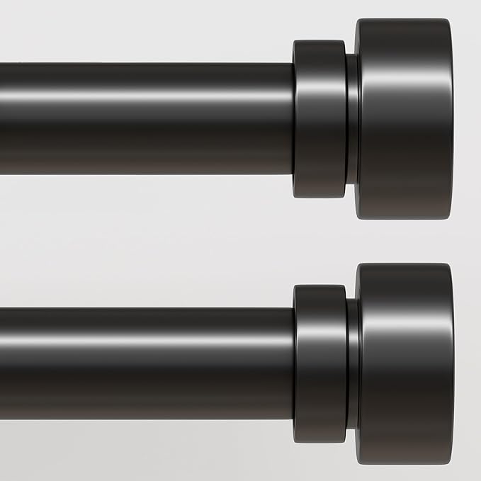 2 Pack Modern Black Curtain Rods Set for Windows 72 to 144 Inches Adjustable Length Heavy Duty 1" Diameter Window Curtain Rod with Decorative Finials for Outdoor Bedroom Kitchen Living Room