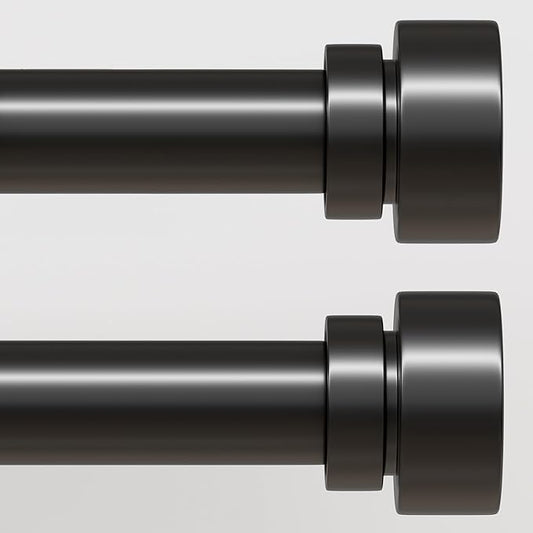 2 Pack Modern Black Curtain Rods Set for Windows 28 to 48 Inches Adjustable Length Heavy Duty 1" Diameter Window Curtain Rod with Decorative Finials for Outdoor Bedroom Kitchen Living Room