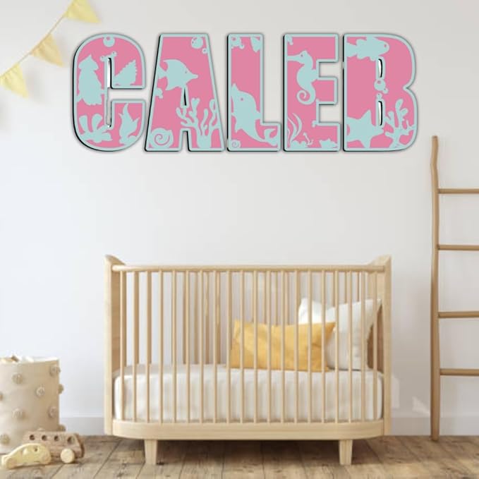 Personalized Wooden Name Sign - Custom Baby Name Signs for Nursery & Kids Room, Baby Announcement Sign, Wall Name Signs Personalized, Round Wooden Letters for Nursery Decor (Sea Animal 3D)