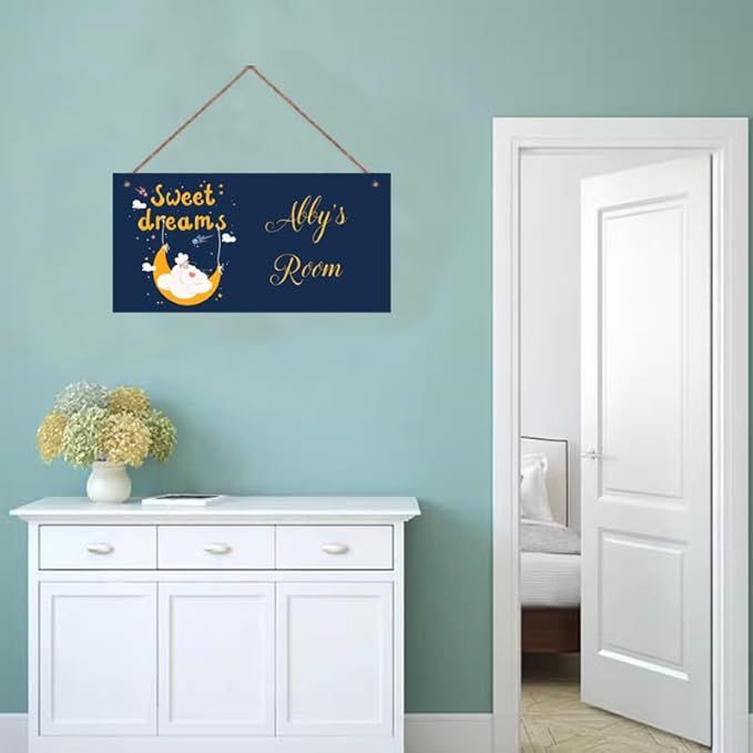 Personalized Cute Sheep Sign, Sweet Dreams Wall Decor Custom Name Door Art for Kids Room Floral Nursery Art Plate For Boys Room Girls Bedroom Little Man Cave