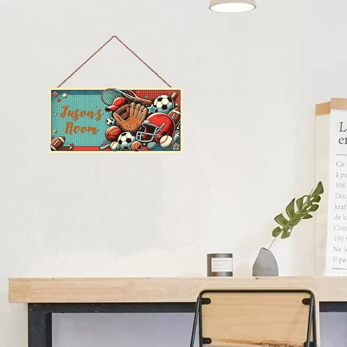 Personalized Sign Boys Bedroom Basketball Football Baseball Personalized Name Door Sign Wall Art Décor Wood Plaque Sign Wall Decor For Kids Room