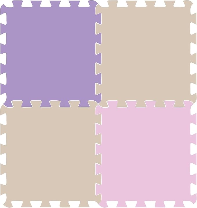 TOYVELT Foam Puzzle Floor Mat for Kids - 12x12-32 Interlocking Play Mat Tiles with Colors - Educational Large Puzzle Foam Floor Tiles for Crawling, Non-Toxic - Pink-Purple-Beige