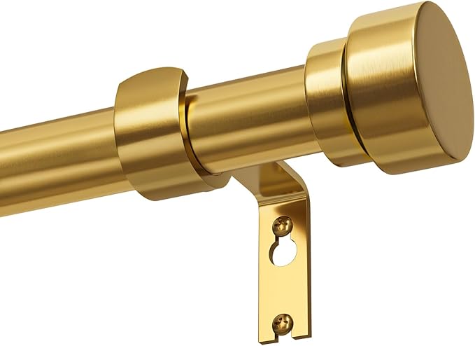 Gold Curtain Rods for Windows 28 to 48 Adjustable Modern Curtain Rod 1 inch Diameter Heavy Duty with Solid Metal Finials for Living Room Bedroom Farmhouse Outdoor Patio