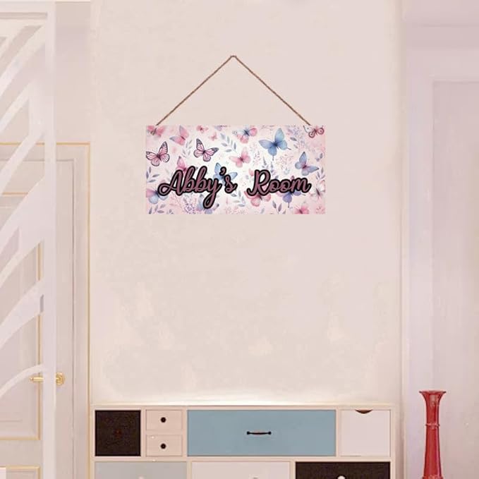 Personalized Sign Colorful Butterfly Rerto Sign Wall Art Decor For Kids Room Custom Name Door Décor For Girls Bedroom Home Kitchen Garden Yard