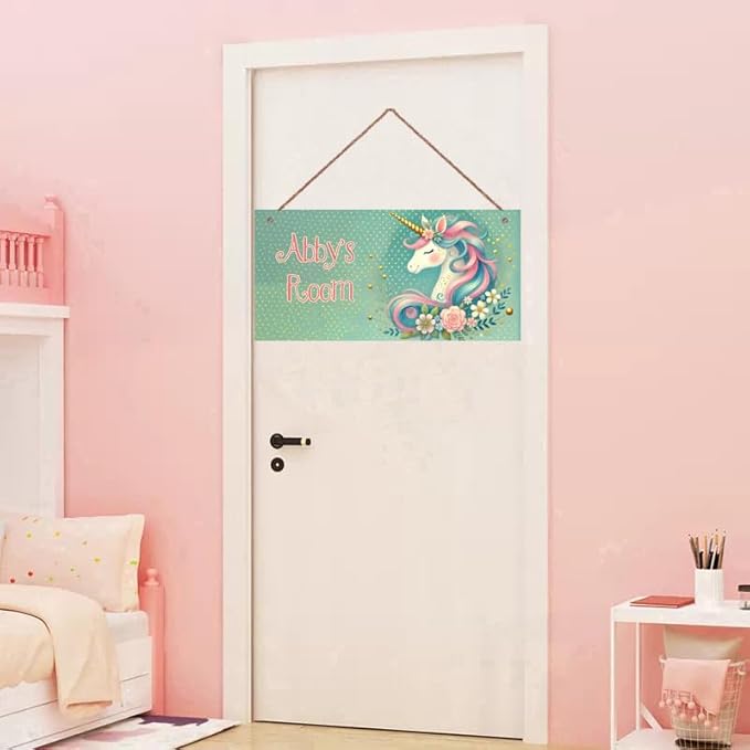 Personalized Sign Vintage Unicorn Kids Room Decor, Flowers Theme Little Man Cave Wall Art Decor for Nursery, Nursery Door Decor for Toddler Baby Boys Room