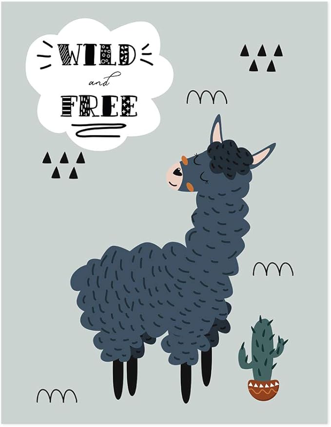 Andaz Press Nursery Kids Room Scandinavian Hello Llama Wall Art Decor Poster Prints, 8.5 x 11-inch, Scandinavian Wild And Free Llama Graphic, 1-Pack, Unframed