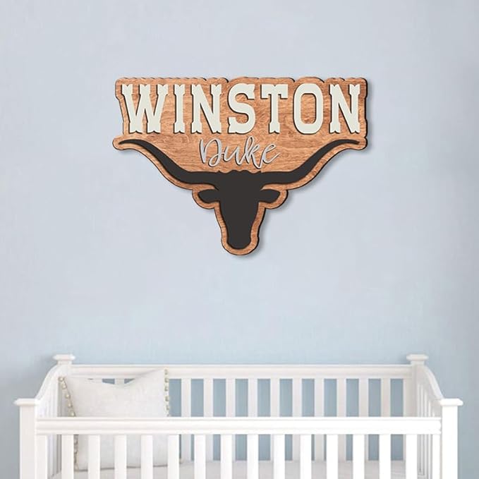 Personalized wooden nursery name sign, Western nursery decor, Custom Baby name sign for boys girls, Kids room decor, Door hanging gift/5