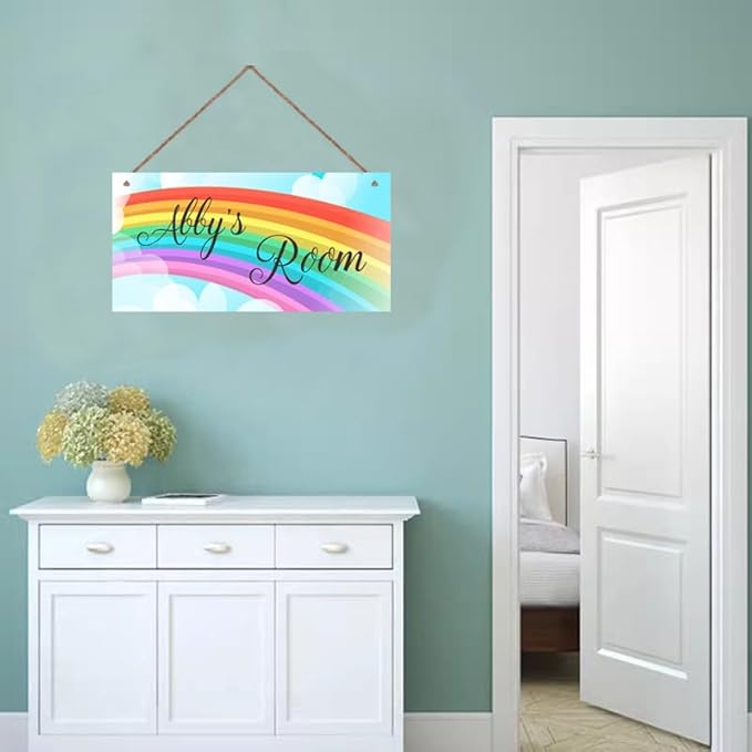 Personalized Rainbow Wooden Sign Girls Room Boys Bedroom Door Decor Custom Name Nursery Kids Room Wood Wall Plaque For Little Man Cave