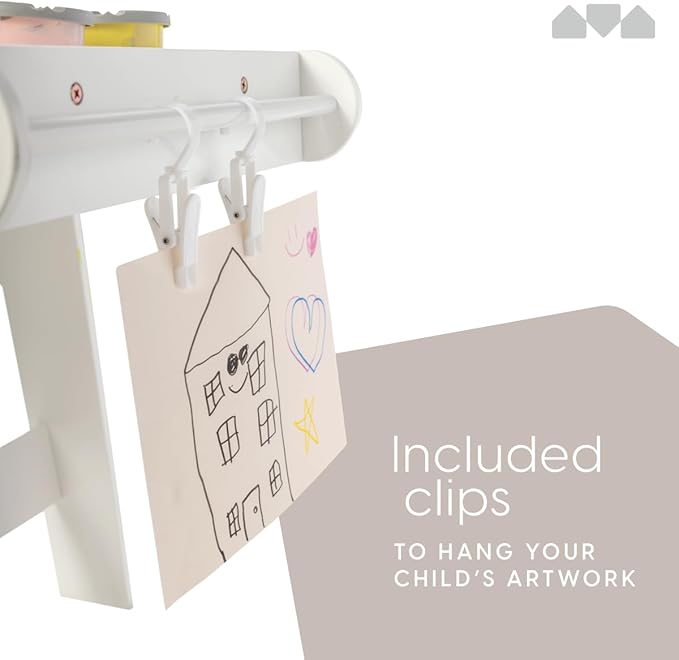 Milliard Kids Art Table Set with Chairs for Playroom, Toddler Craft and Play Wood Activity Table with Storage Bins and Paper Roll (Grey and White)