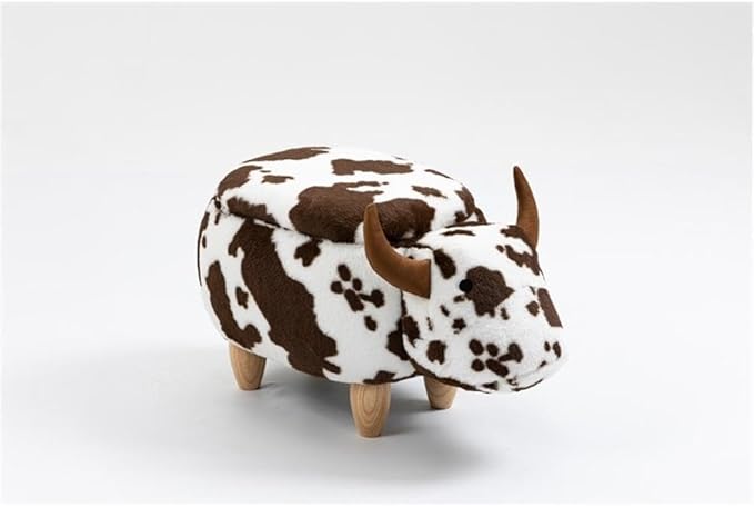 Home 2 Office Cow Ottoman for Kids' Bedroom, Playroom, Nursery, and Living Room, Animal Ottoman with Storage, Footstool for Kids, Brown Cow Print