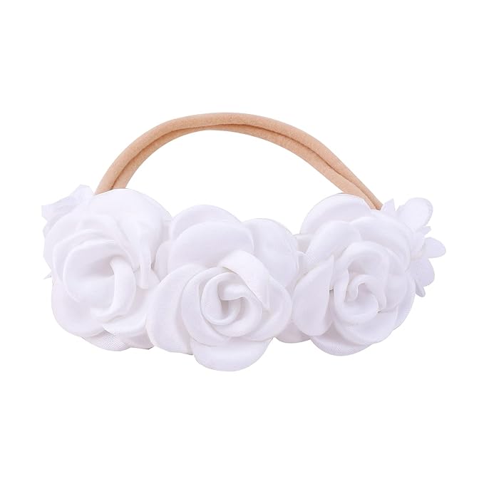 Baby Girl Floral Headband Nylon Flower Crown Elastic Hairband 3pcs Hair Accessories Gift for Girls，stretchy size 3pcs/set
