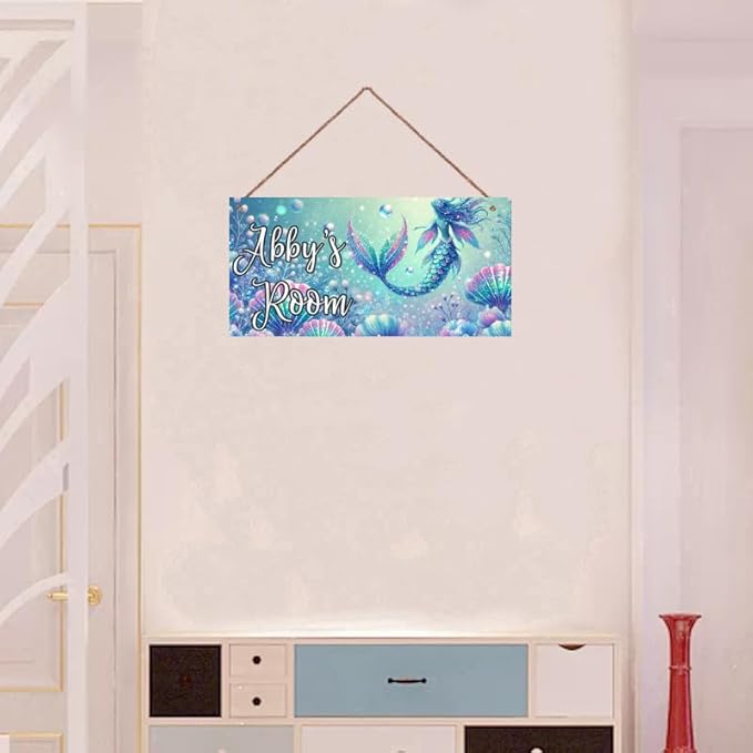 Personalized Sign Mermaid Wall Decor Beautiful Decoration for Home Kitchen Bar Garage Vintage Ocean theme Poster Plaque Decor for Kids Room Nursery Wall Decorations Stuff