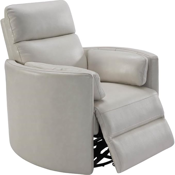 Pemberly Row Leather Power Cordless Swivel Glider Recliner in Ivory with USB Charging Ports and 2 Comfort Pillows for Living Room