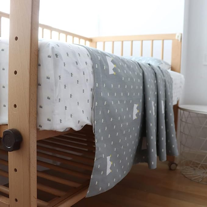 100% Cotton Crib Bedding Set for Baby Boys Girls,3 Pcs Baby Bed Linen Include Duvet Cover,Fitted Sheet,Pillowcase,Nursery Decoration,No Filler(Grey)