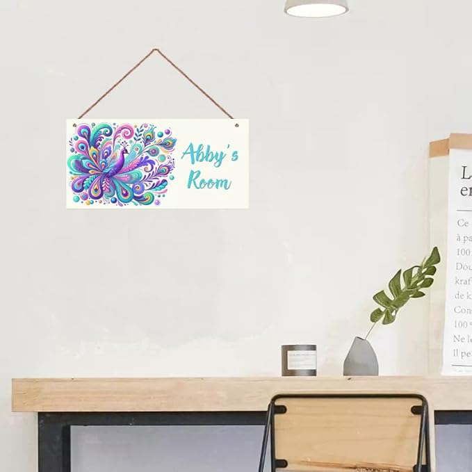 Personalized Sign Peacock Art Decor For Girls Bedroom Personalized Door Sign Wood Plaque Sign Wall Decor For Kids Room