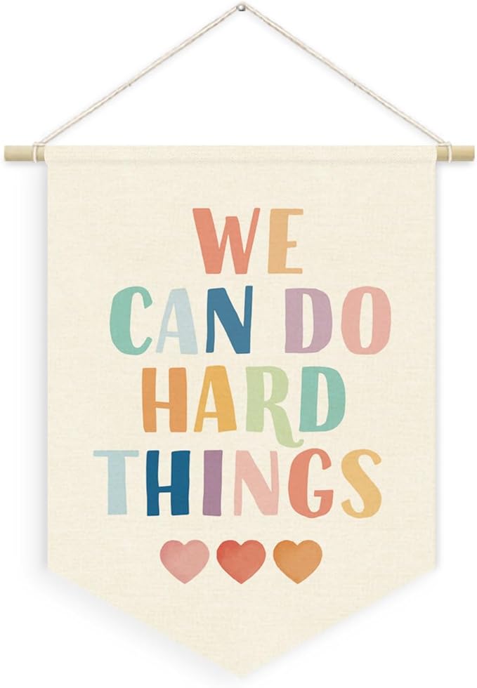 Boho Colorful Classroom Decor, We Can Do Hard Things Linen Canvas Banner for Wall Door Decor, Growth Mindset Positive Affirmations Wall Hanging Pennant Flag for Classroom Playroom, 15x11in